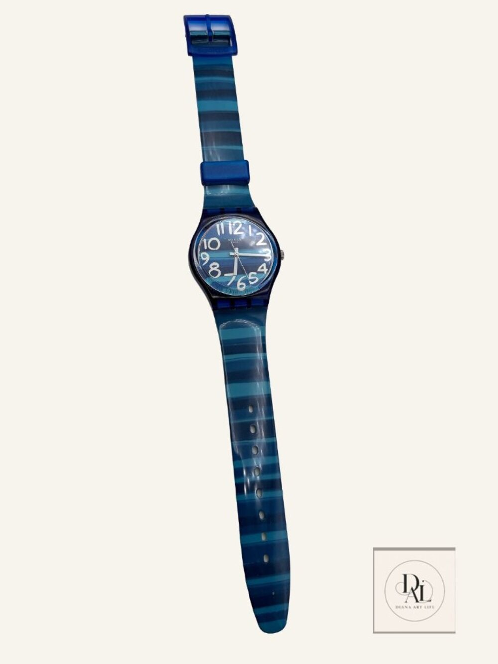 Swatch LINAJOLA GN237 Blue Striped Swiss Quartz Watch 34mm Tested Working